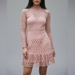 Sonja Morgan Pink Blush L/S Fabric Mesh Dress Wedding Guest Date Night Medium
